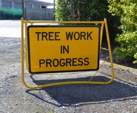 Swing Sign "Tree Work in Progress"